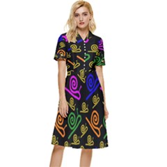 Pattern-repetition-snail-blue Button Top Knee Length Dress