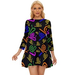 Pattern-repetition-snail-blue Long Sleeve Babydoll Dress