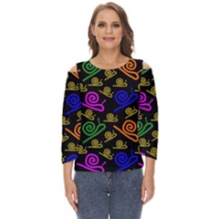 Pattern-repetition-snail-blue Cut Out Wide Sleeve Top