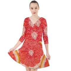 Grapefruit-fruit-background-food Quarter Sleeve Front Wrap Dress