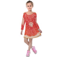 Grapefruit-fruit-background-food Kids  Long Sleeve Velvet Dress