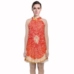 Grapefruit-fruit-background-food Velvet Halter Neckline Dress 