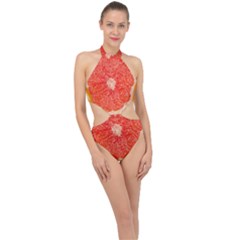 Grapefruit-fruit-background-food Halter Side Cut Swimsuit