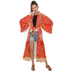 Grapefruit-fruit-background-food Maxi Kimono by Maspions