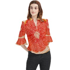 Grapefruit-fruit-background-food Loose Horn Sleeve Chiffon Blouse