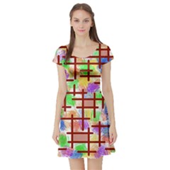 Pattern-repetition-bars-colors Short Sleeve Skater Dress