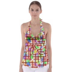 Pattern-repetition-bars-colors Tie Back Tankini Top