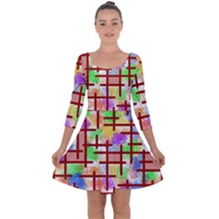 Pattern-repetition-bars-colors Quarter Sleeve Skater Dress