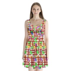 Pattern-repetition-bars-colors Split Back Mini Dress 