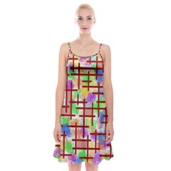 Pattern-repetition-bars-colors Spaghetti Strap Velvet Dress