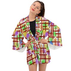 Pattern-repetition-bars-colors Long Sleeve Kimono