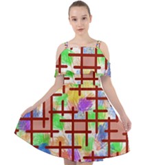 Pattern-repetition-bars-colors Cut Out Shoulders Chiffon Dress