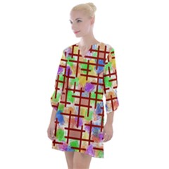 Pattern-repetition-bars-colors Open Neck Shift Dress