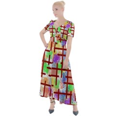 Pattern-repetition-bars-colors Button Up Short Sleeve Maxi Dress