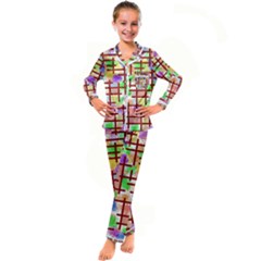 Pattern-repetition-bars-colors Kids  Satin Long Sleeve Pajamas Set