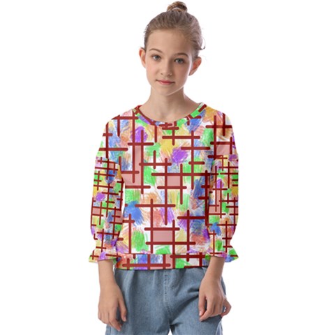 Pattern-repetition-bars-colors Kids  Cuff Sleeve Top by Maspions