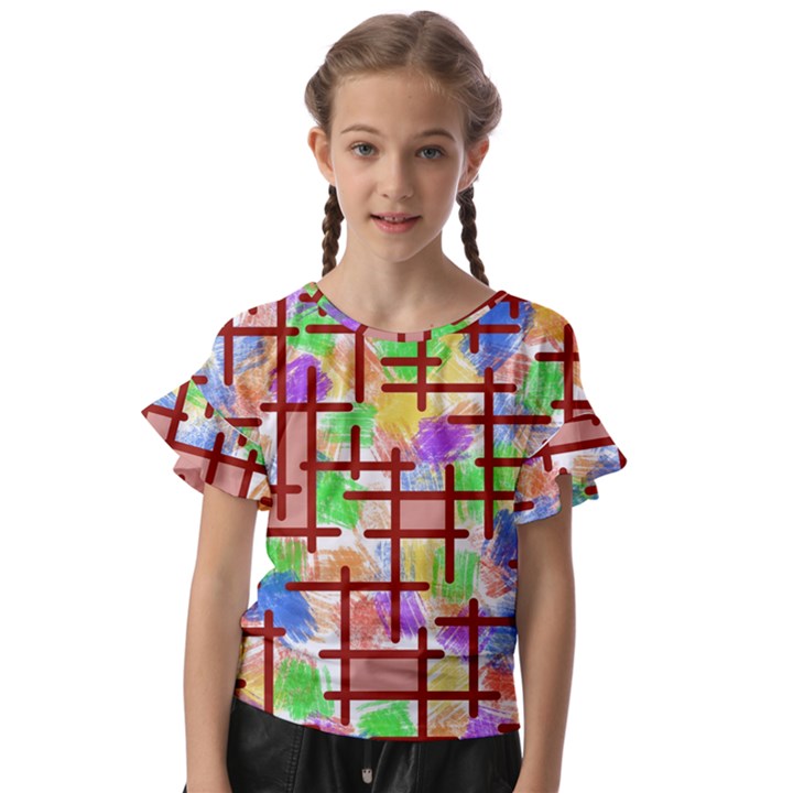 Pattern-repetition-bars-colors Kids  Cut Out Flutter Sleeves