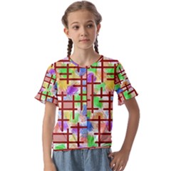 Pattern-repetition-bars-colors Kids  Cuff Sleeve Scrunch Bottom T-shirt