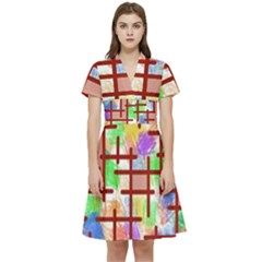 Pattern-repetition-bars-colors Short Sleeve Waist Detail Dress