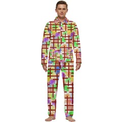 Pattern-repetition-bars-colors Men s Long Sleeve Velvet Pocket Pajamas Set