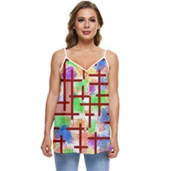 Pattern-repetition-bars-colors Casual Spaghetti Strap Chiffon Top