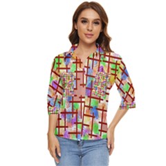 Pattern-repetition-bars-colors Women s Quarter Sleeve Pocket Shirt