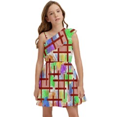 Pattern-repetition-bars-colors Kids  One Shoulder Party Dress