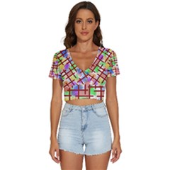 Pattern-repetition-bars-colors V-neck Crop Top by Maspions