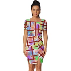 Pattern-repetition-bars-colors Fitted Knot Split End Bodycon Dress