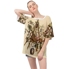 Vintage-antique-plate-china Oversized Chiffon Top