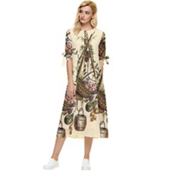 Vintage-antique-plate-china Bow Sleeve Chiffon Midi Dress