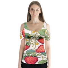 Strawberry-fruits Butterfly Sleeve Cutout T-shirt 