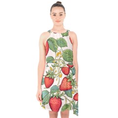 Strawberry-fruits Halter Collar Waist Tie Chiffon Dress