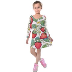 Strawberry-fruits Kids  Long Sleeve Velvet Dress