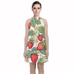 Strawberry-fruits Velvet Halter Neckline Dress 