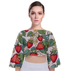 Strawberry-fruits Tie Back Butterfly Sleeve Chiffon Top