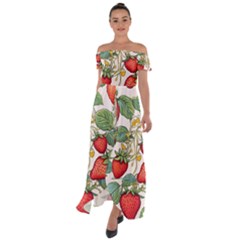 Strawberry-fruits Off Shoulder Open Front Chiffon Dress