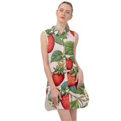 Strawberry-fruits Sleeveless Shirt Dress by Maspions