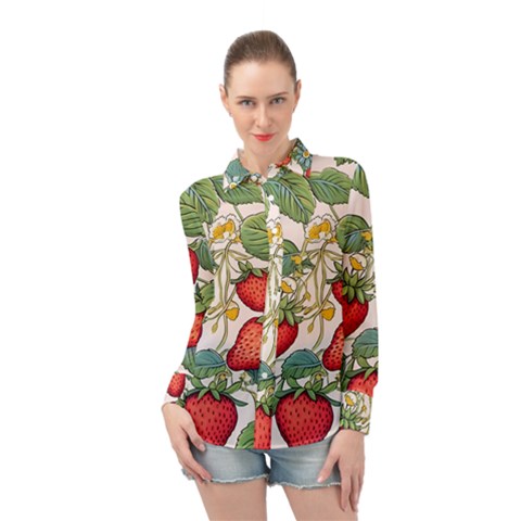 Strawberry-fruits Long Sleeve Chiffon Shirt by Maspions