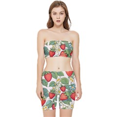 Strawberry-fruits Stretch Shorts And Tube Top Set