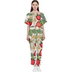 Strawberry-fruits Batwing Lightweight Chiffon Jumpsuit by Maspions