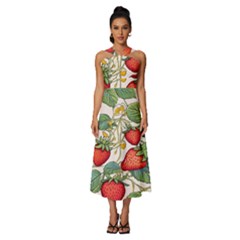 Strawberry-fruits Sleeveless Cross Front Cocktail Midi Chiffon Dress