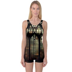 Stained Glass Window Gothic One Piece Boyleg Swimsuit