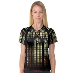 Stained Glass Window Gothic V-neck Sport Mesh T-shirt