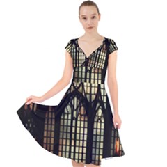 Stained Glass Window Gothic Cap Sleeve Front Wrap Midi Dress