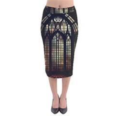 Stained Glass Window Gothic Velvet Midi Pencil Skirt