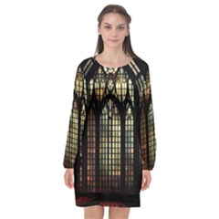 Stained Glass Window Gothic Long Sleeve Chiffon Shift Dress 