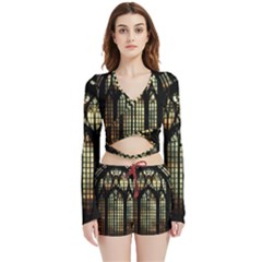 Stained Glass Window Gothic Velvet Wrap Crop Top And Shorts Set