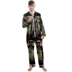 Stained Glass Window Gothic Men s Long Sleeve Satin Pajamas Set