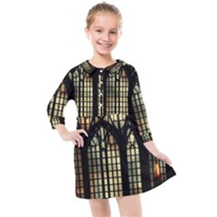 Stained Glass Window Gothic Kids  Quarter Sleeve Shirt Dress